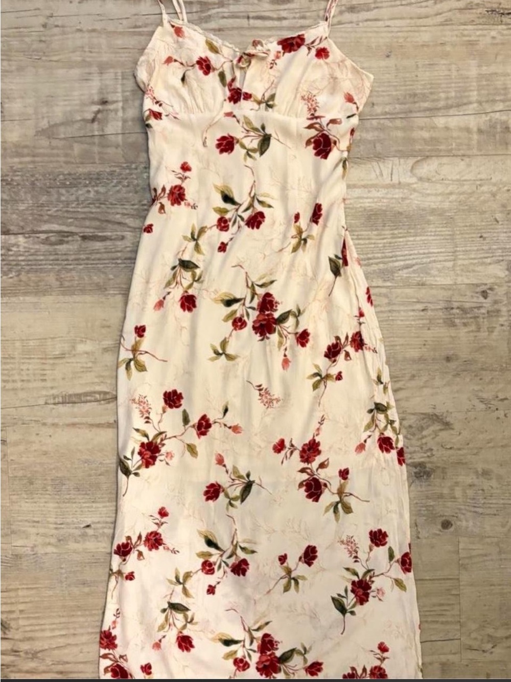 Workshop Boutique Co Cream Maxi Slip Dress with Red Floral Print
